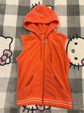 Vintage Fairweather Athletics Orange Velour Hooded Zip-Up Vest